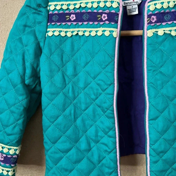 Heartstrings Girls' Quilted Jacket Size 4 Blue with Floral Accents Broken Zipper - Picture 5 of 15